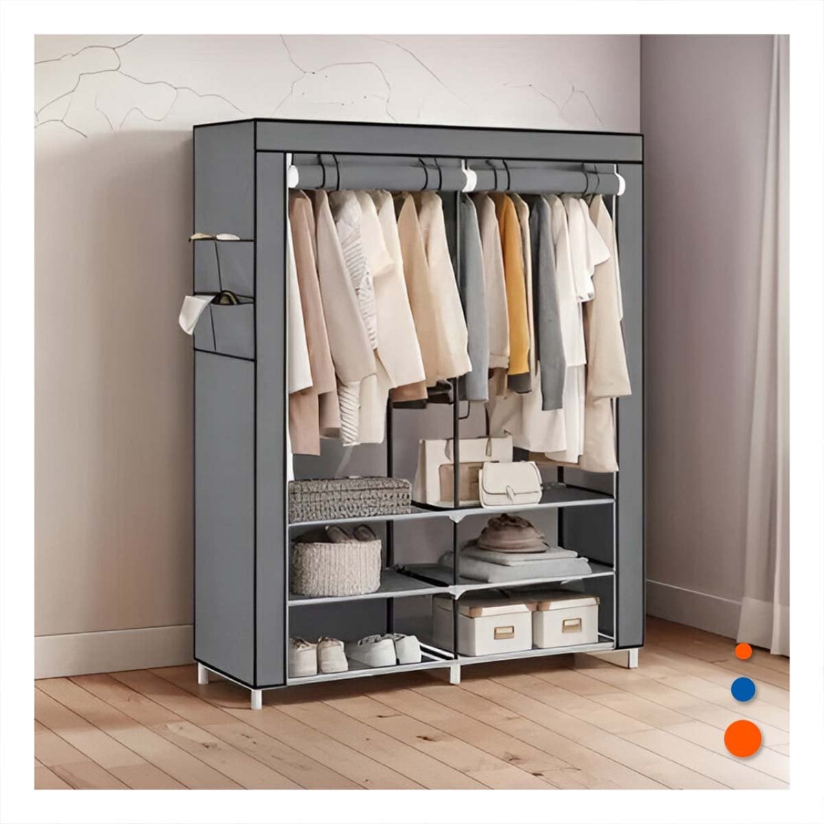 CLOSET FUNCIONAL TEXTIL CON SOPORTE METALICO PLOMO CASA 175X45X130CM Y+REGALO STICKER - 3