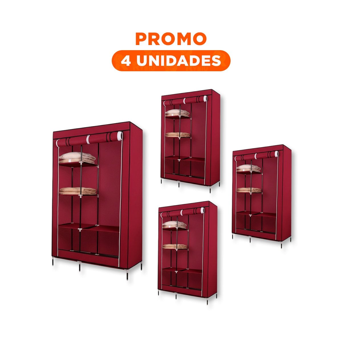 PACK4 ORGANIZADOR FUNCIONAL DE ROPA EN TELA CON BASE METALICA GUINDA 105X45X168CM - 1