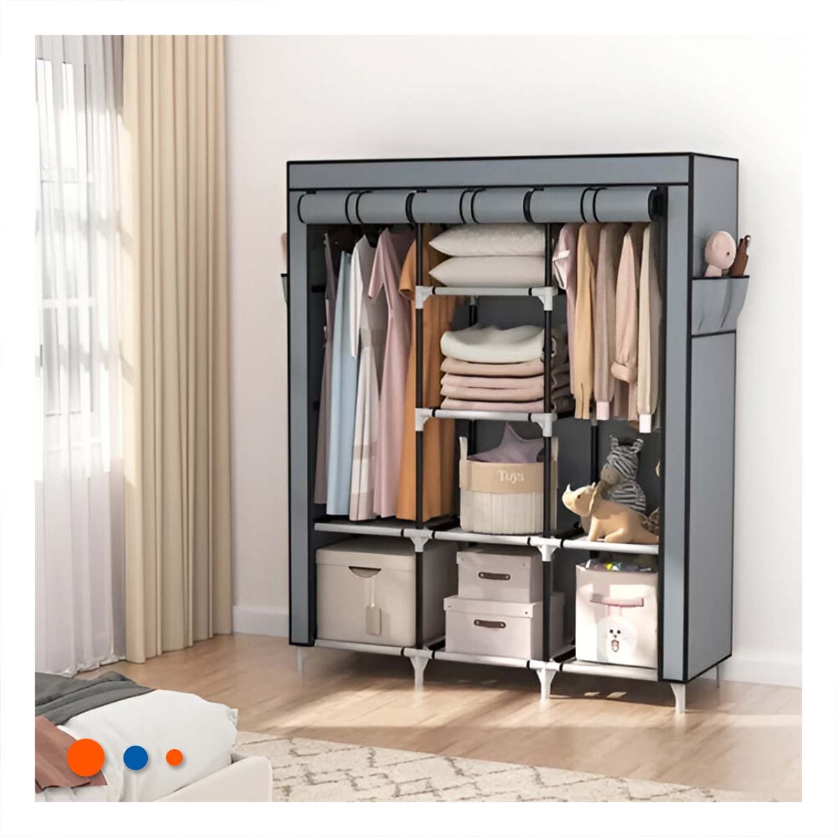 PACK6 ROPERO ELEGANTE DE TELA CON ESTRUCTURA METALICA PLOMO 175X45X130CM Y+PAPEL REGALO - 5