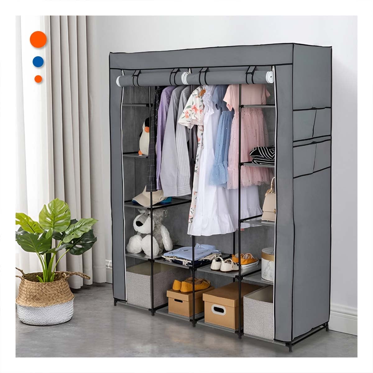 PACK2 ORGANIZADOR DE ROPA EN TELA CON SOPORTE METALICO PLOMO 175X45X130CM Y+PAPEL REGALO - 2