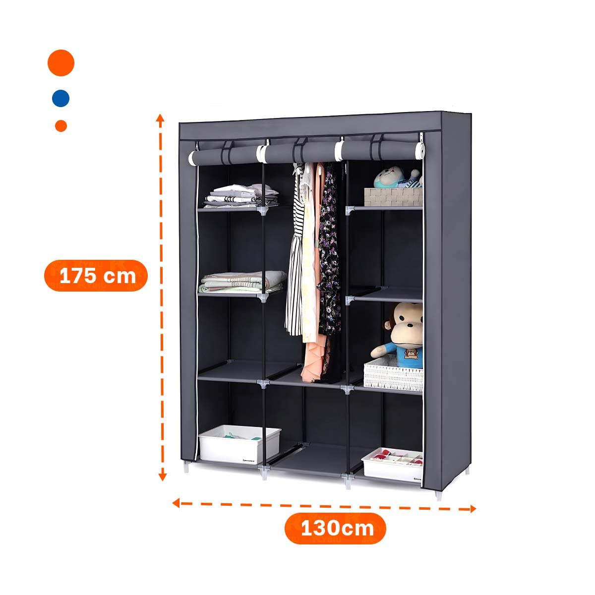 PACK2 ORGANIZADOR DE ROPA EN TELA CON SOPORTE METALICO PLOMO 175X45X130CM Y+PAPEL REGALO - 4