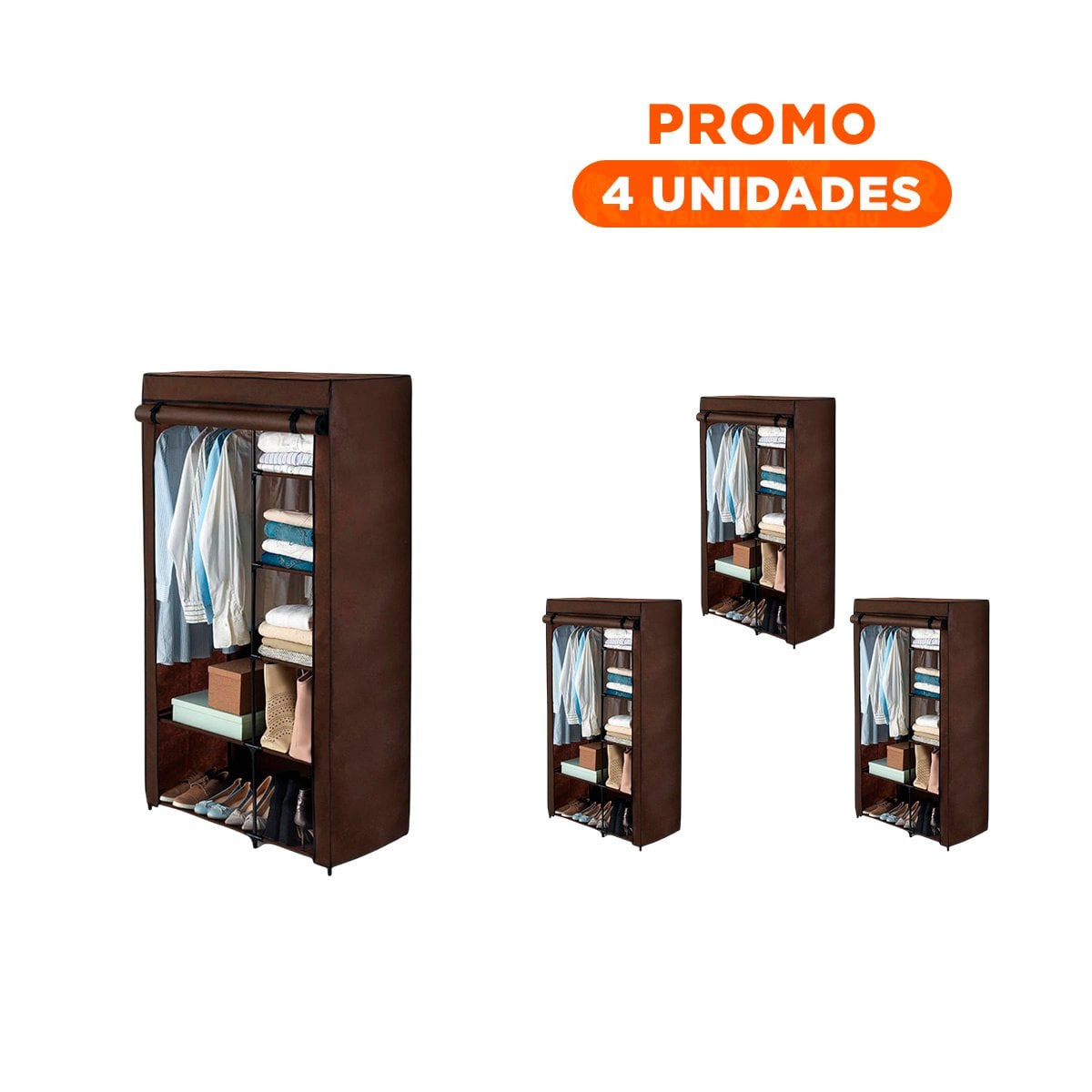 PACK4 ORGANIZADOR FUNCIONAL DE ROPA EN TELA CON BASE METALICA MARRON 105X45X168CM - 1