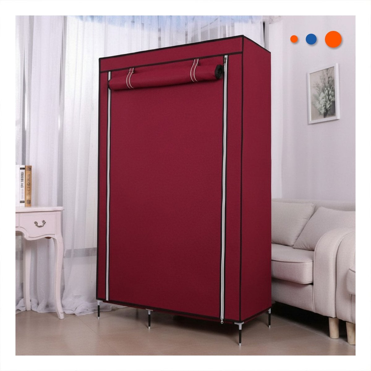 CLOSET FUNCIONAL TEXTIL CON SOPORTE METALICO FIRME GUINDA CASA 105X45X168CM Y+REGALO STICKER - 2