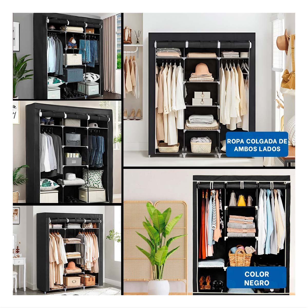 CLOSET MODERNO TEXTIL CON ESTRUCTURA METALICA NEGRO PARA CASA 175X45X130CM Y+POST IT - 2