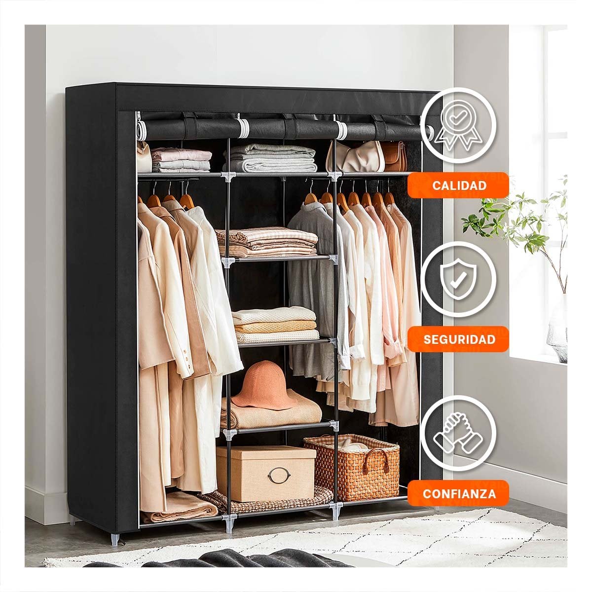 CLOSET MODERNO TEXTIL CON ESTRUCTURA METALICA NEGRO PARA CASA 175X45X130CM Y+POST IT - 3