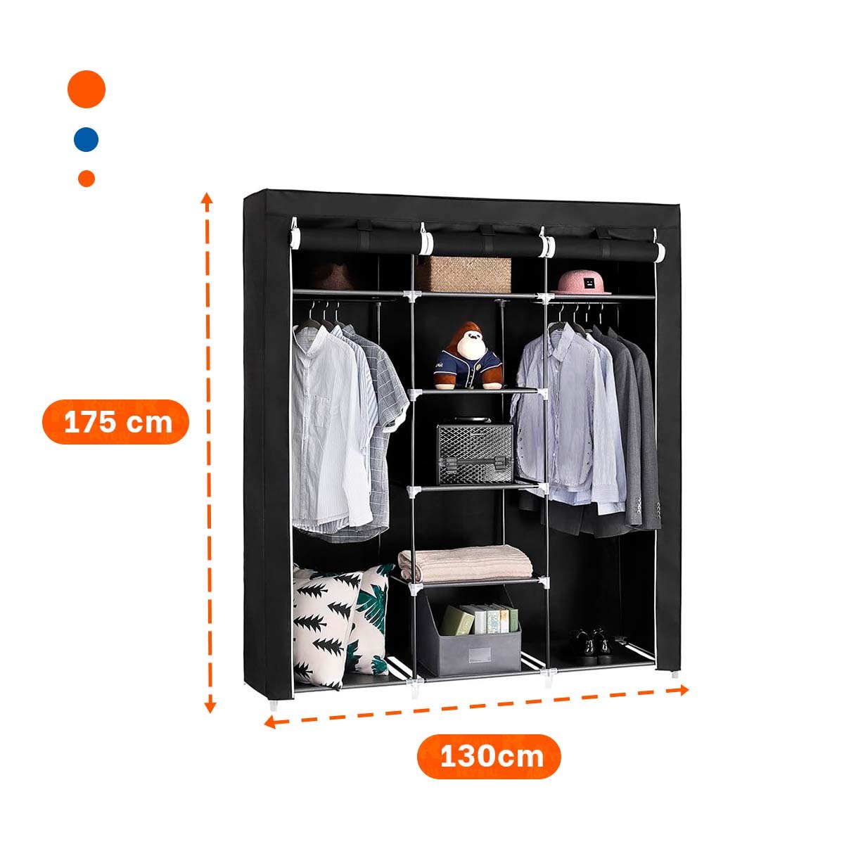 CLOSET MODERNO TEXTIL CON ESTRUCTURA METALICA NEGRO PARA CASA 175X45X130CM Y+POST IT - 4