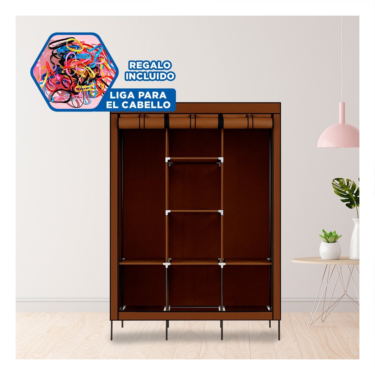 CLOSET LIGERO TEXTIL CON BASE METALICA MARRON PARA CASA 175X45X130CM Y+LIGAS REGALO - 2
