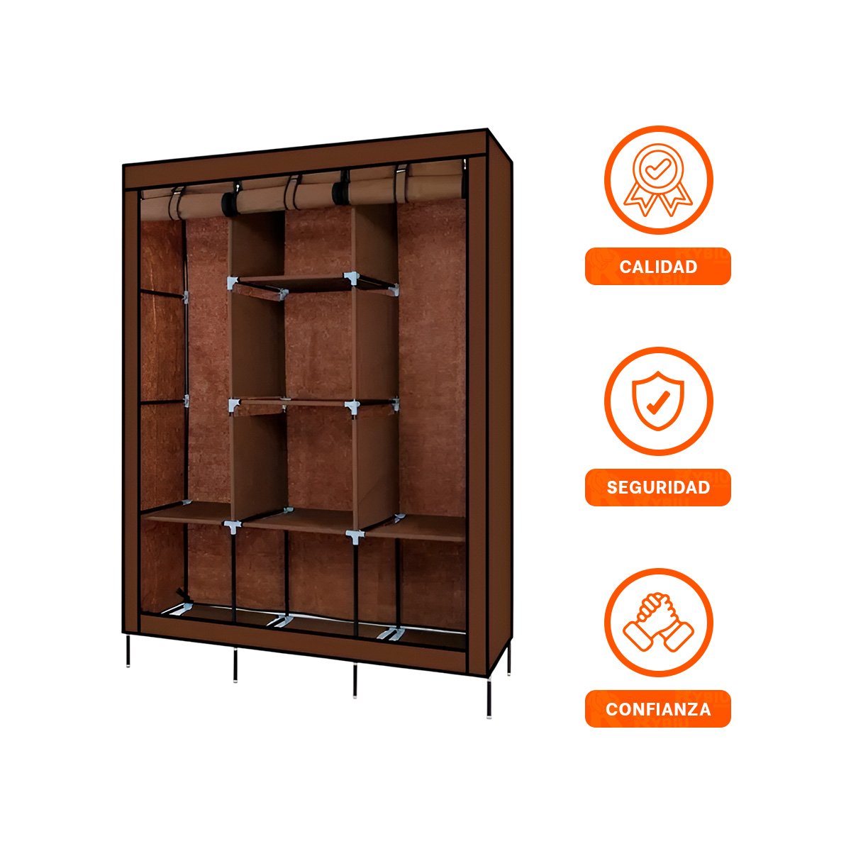 CLOSET LIGERO TEXTIL CON BASE METALICA MARRON PARA CASA 175X45X130CM Y+LIGAS REGALO - 5