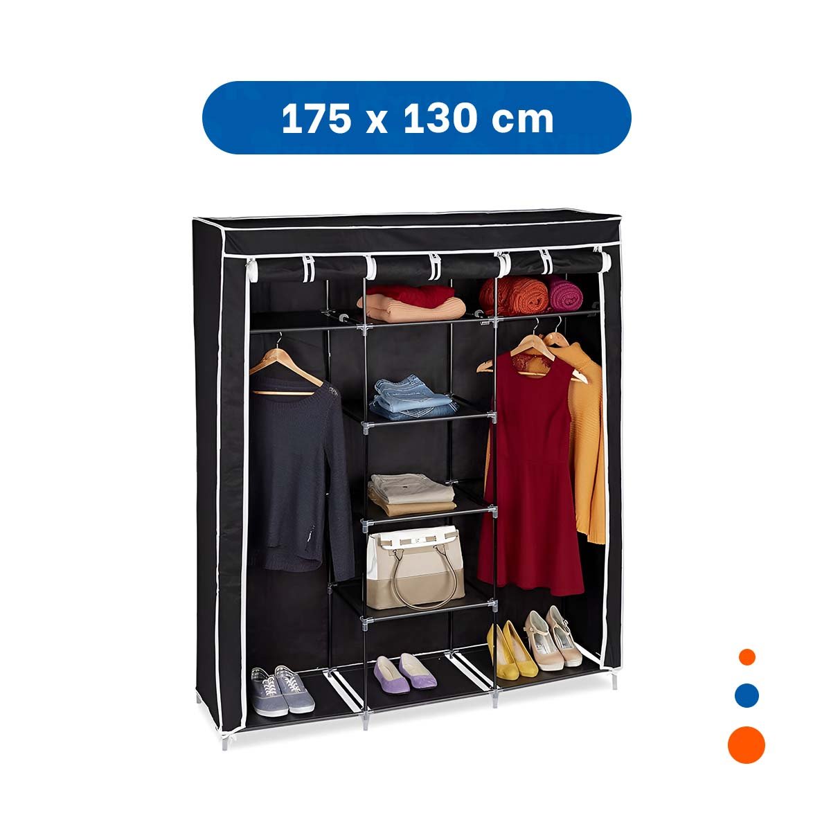 PACK6 ROPERO COMPACTO DE TELA CON ESTRUCTURA METALICA COLOR NEGRO 175X45X130CM - 4