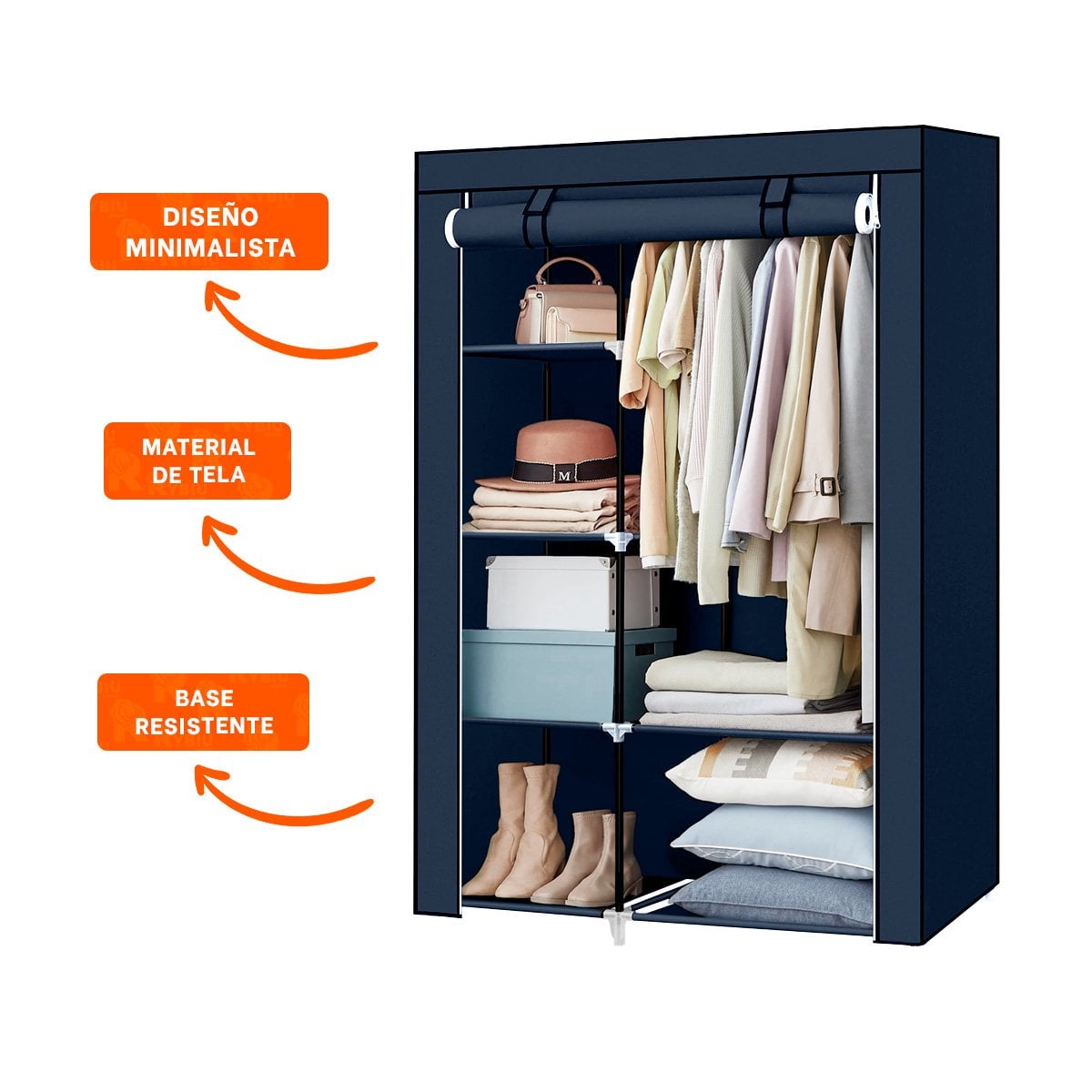 CLOSET MODERNO TEXTIL CON ESTRUCTURA METALICA PLOMO PARA CASA 105X45X168CM Y+POST IT - 5