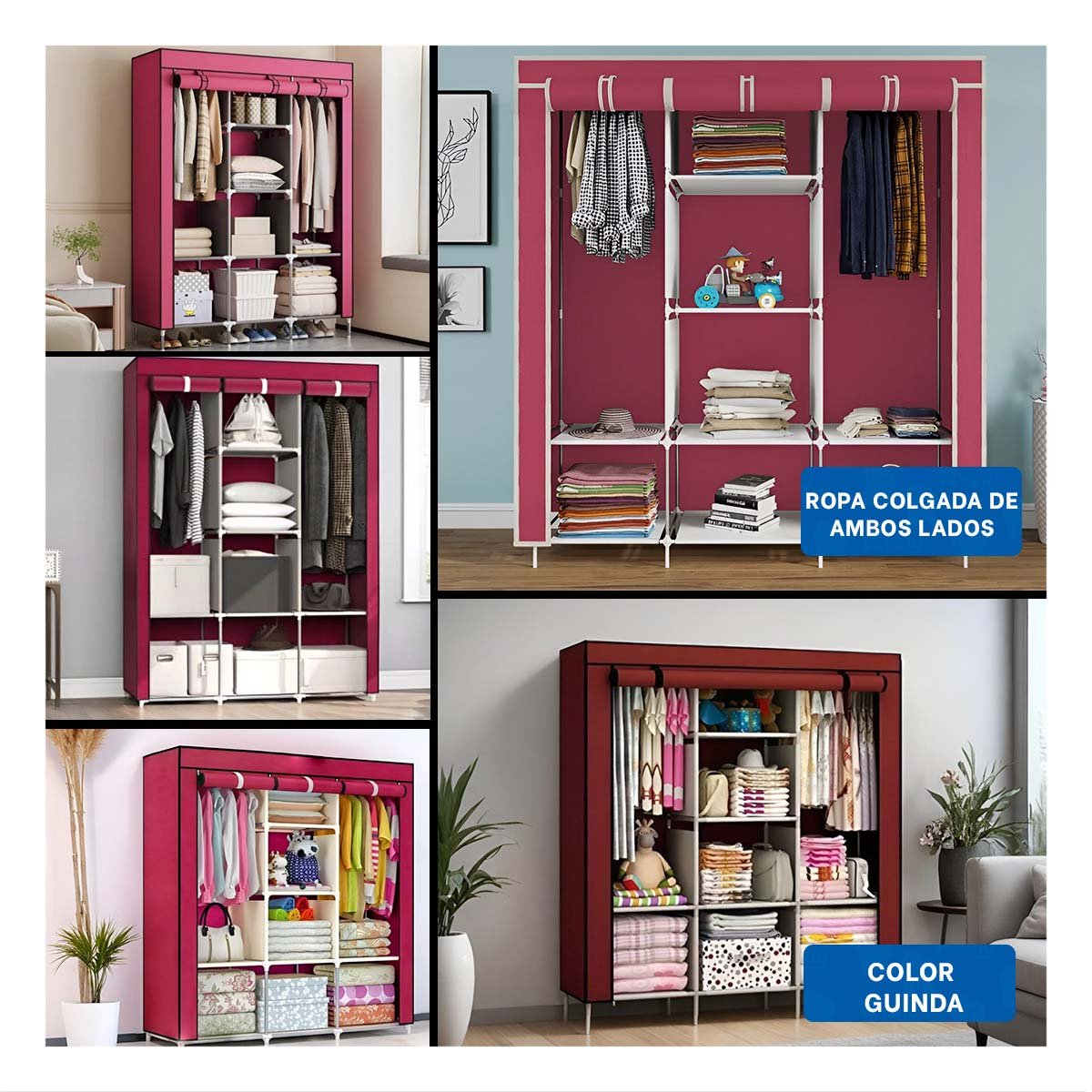 CLOSET ELEGANTE TEXTIL CON BASE METALICA FIRME GUINDA HOGAR 175X45X130CM Y+PAPEL REGALO - 3