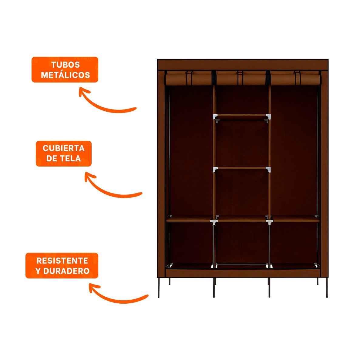CLOSET MODERNO TEXTIL CON ESTRUCTURA METALICA MARRON CASA 175X45X130CM Y+POST IT - 5