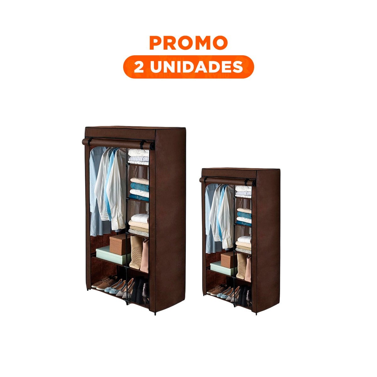 PACK2 ORGANIZADOR ELEGANTE DE ROPA EN TELA METALICO MARRON 105X45X168CM Y+REGALO STICKER - 1