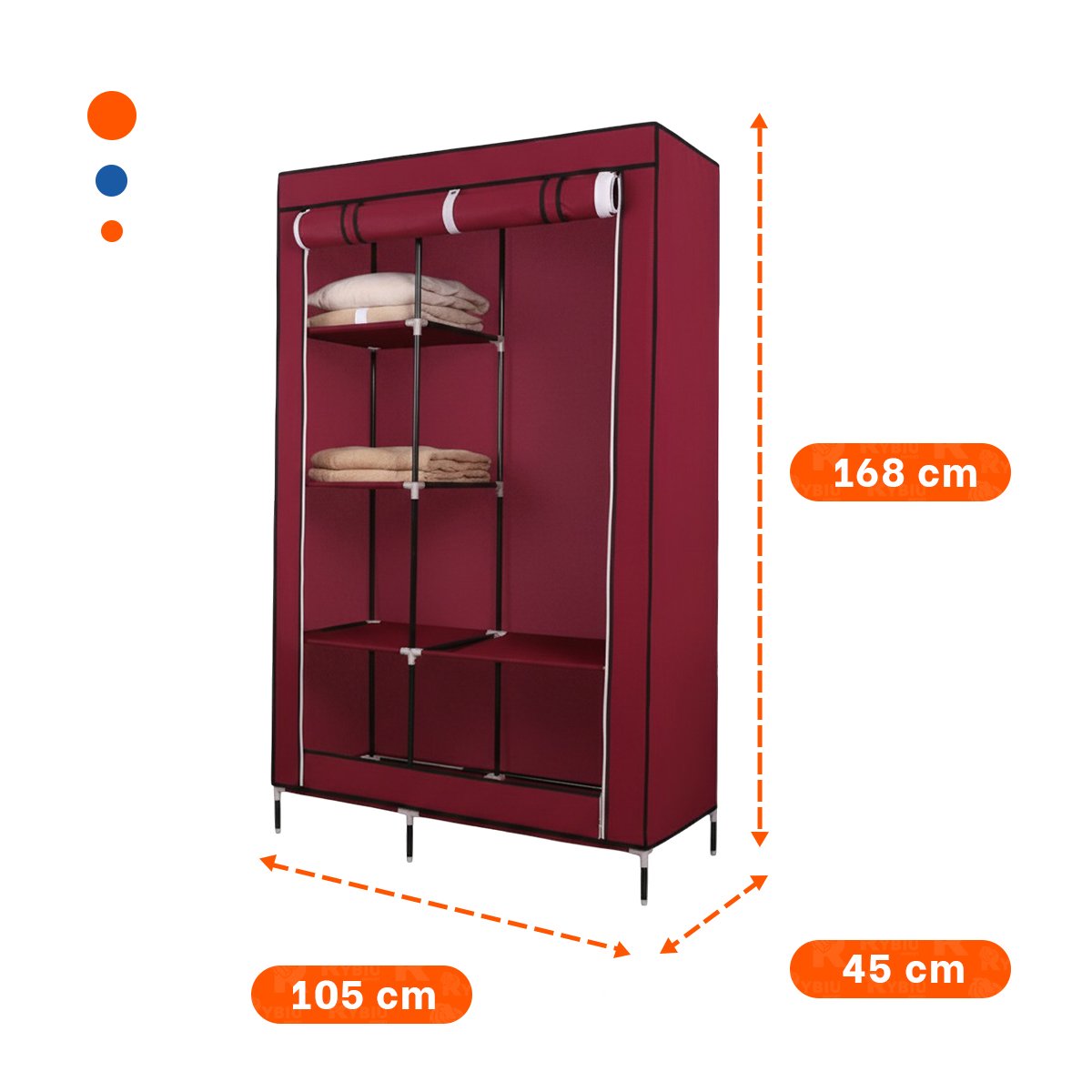 PACK6 ROPERO ELEGANTE DE TELA CON ESTRUCTURA METALICA COLOR GUINDA 105X45X168CM Y+PAPEL REGALO - 4
