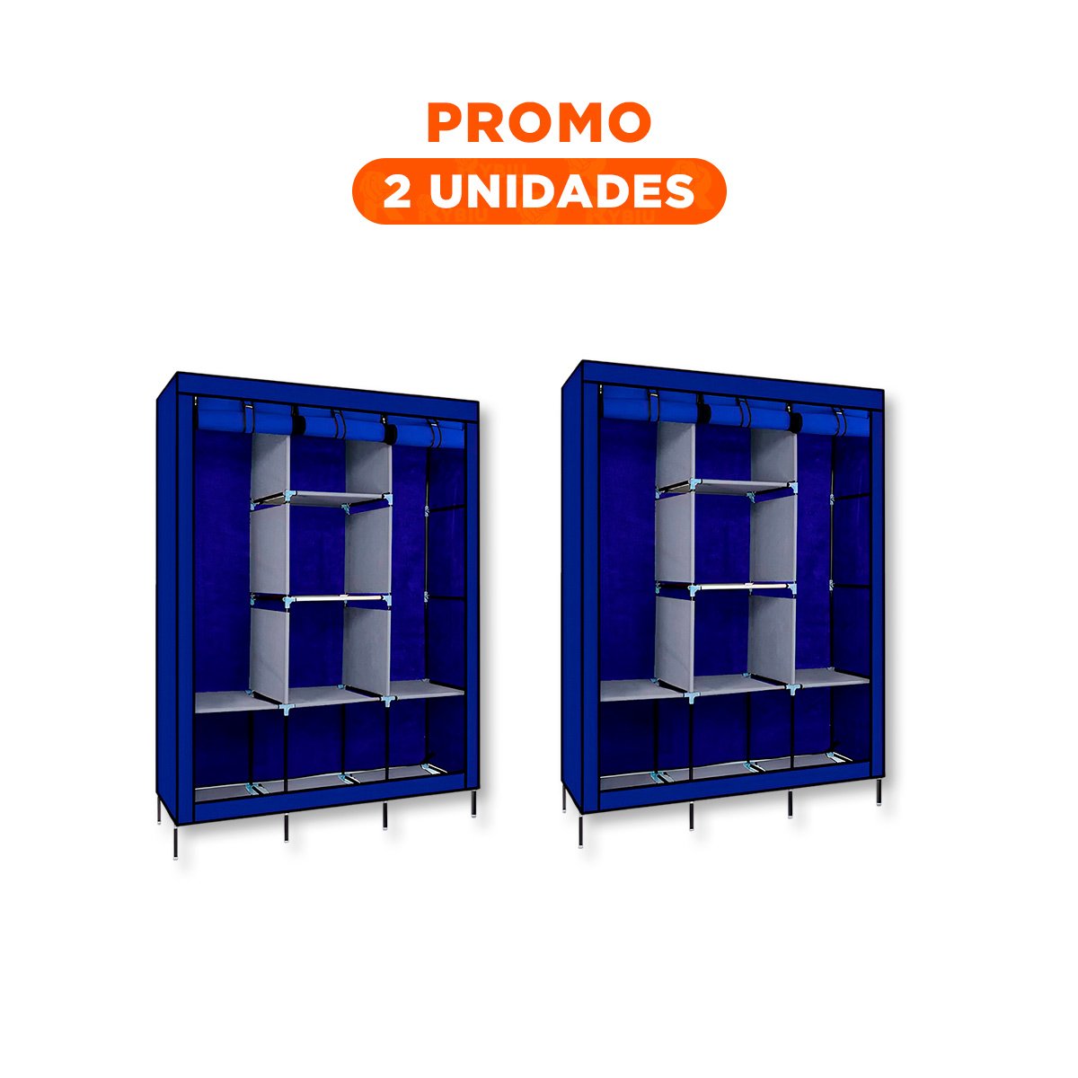 PACK2 ORGANIZADOR ELEGANTE DE ROPA EN TELA CON SOPORTE METALICO AZUL Y+REGALO STICKER - 1
