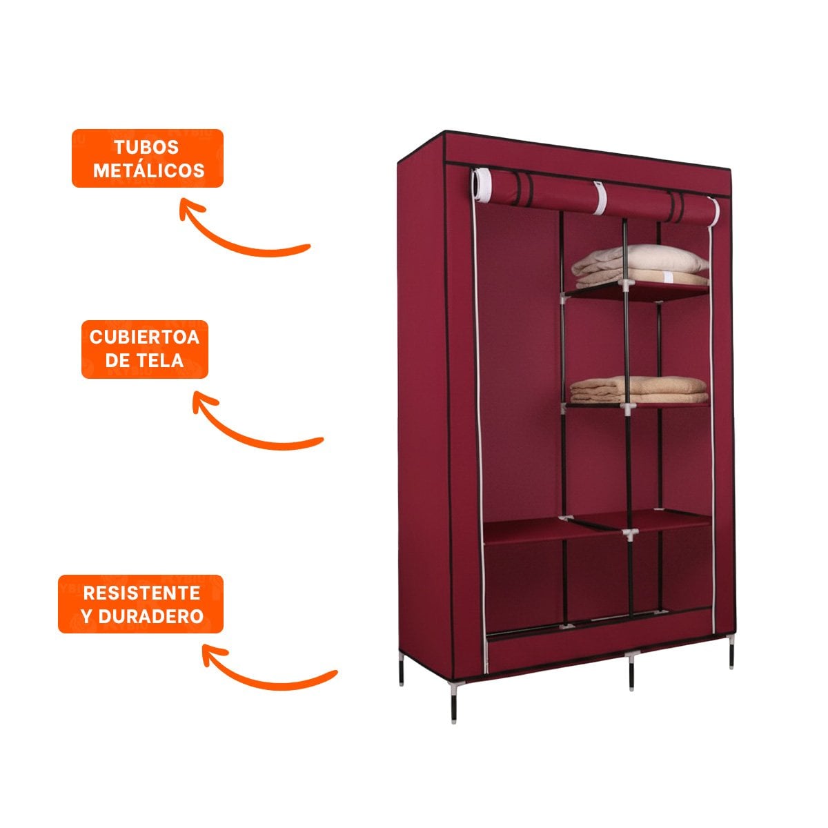 CLOSET MODERNO TEXTIL CON ESTRUCTURA METALICA GUINDA PARA CASA 105X45X168CM Y+POST IT - 5