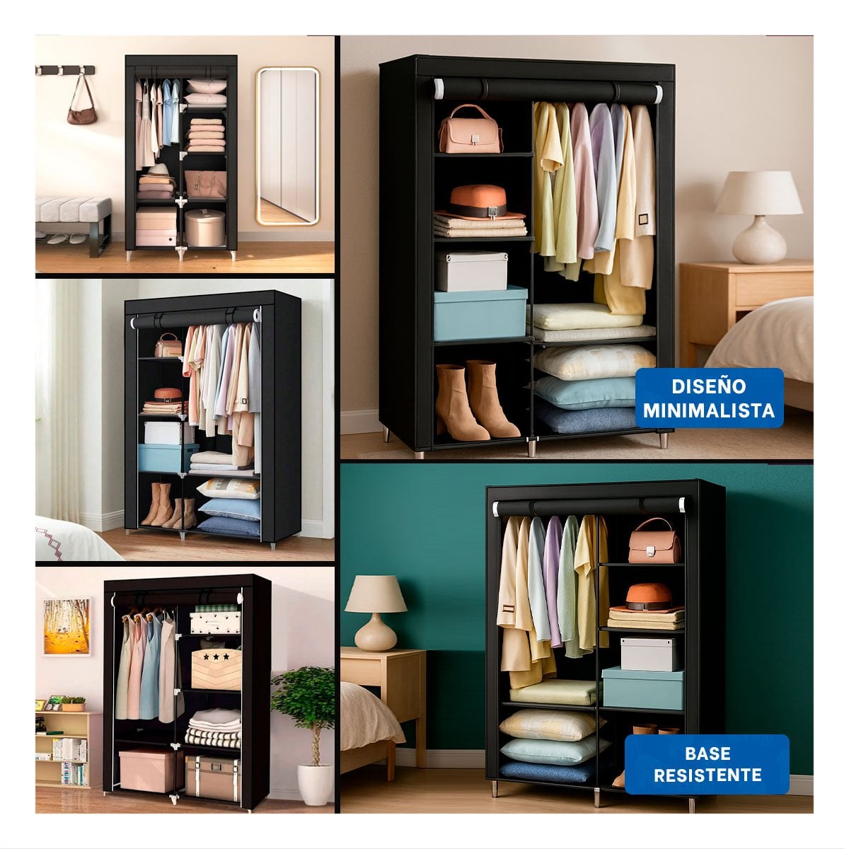 ROPERO DE TELA CON ESTRUCTURA DE METAL 105X45X168CM NEGRO DORMITORIO PLUS Y+POST IT - 2