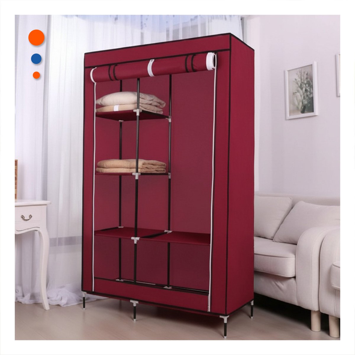 PACK2 ORGANIZADOR COMPACTO DE ROPA EN TELA CON SOPORTE GUINDA 105X45X168CM Y+PAPEL REGALO - 2