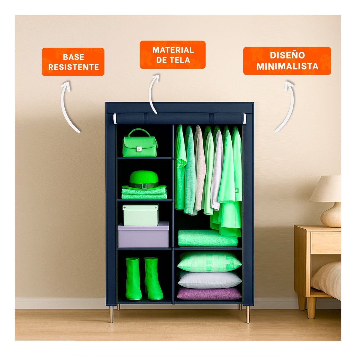 CLOSET FUNCIONAL TEXTIL CON SOPORTE METALICO FIRME PLOMO CASA 105X45X168CM Y+REGALO STICKER - 5