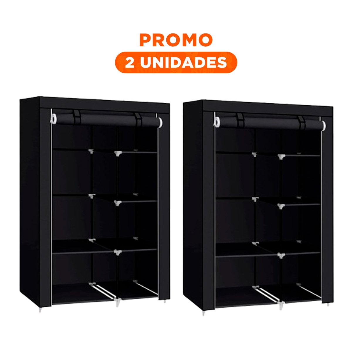 PACK2 VESTIDOR DE TELA CON ESTRUCTURA DE METAL 105X45X168CM NEGRO RESISTENTE Y+REGALO STICKER - 1
