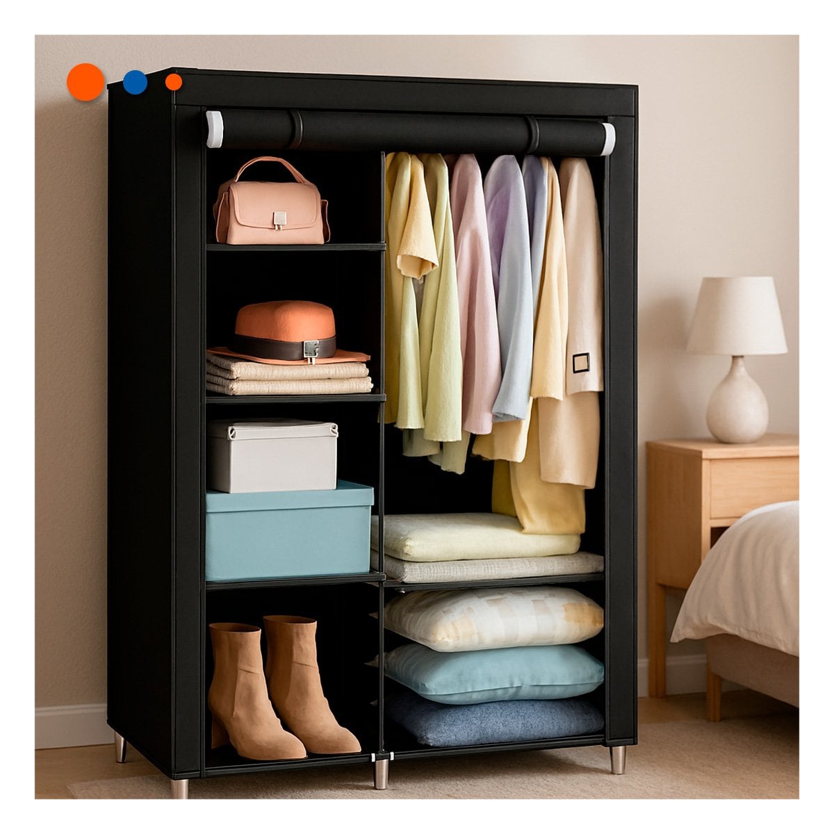 PACK2 VESTIDOR DE TELA CON ESTRUCTURA DE METAL 105X45X168CM NEGRO RESISTENTE Y+REGALO STICKER - 3