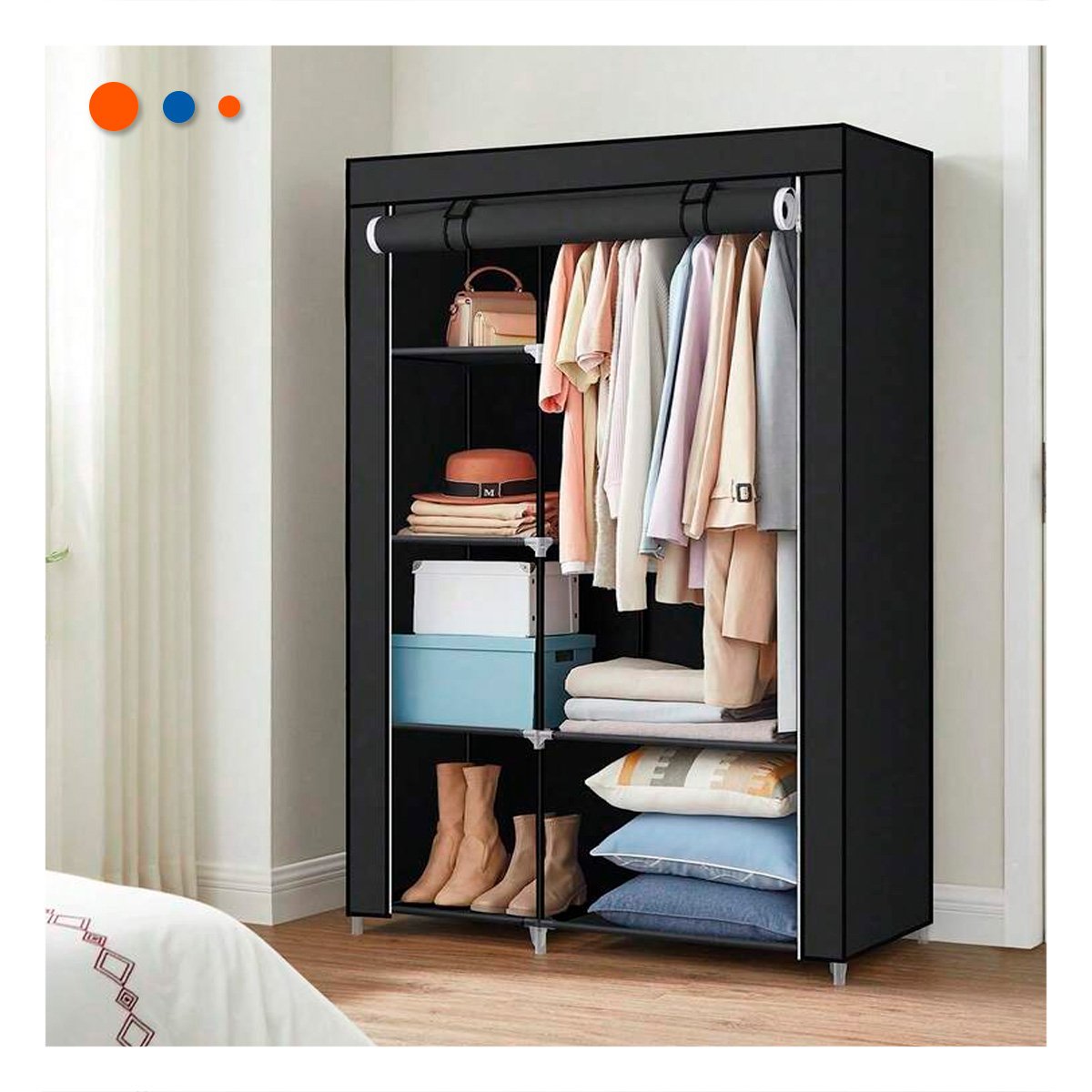 PACK2 VESTIDOR DE TELA CON ESTRUCTURA DE METAL 105X45X168CM NEGRO RESISTENTE Y+REGALO STICKER - 5