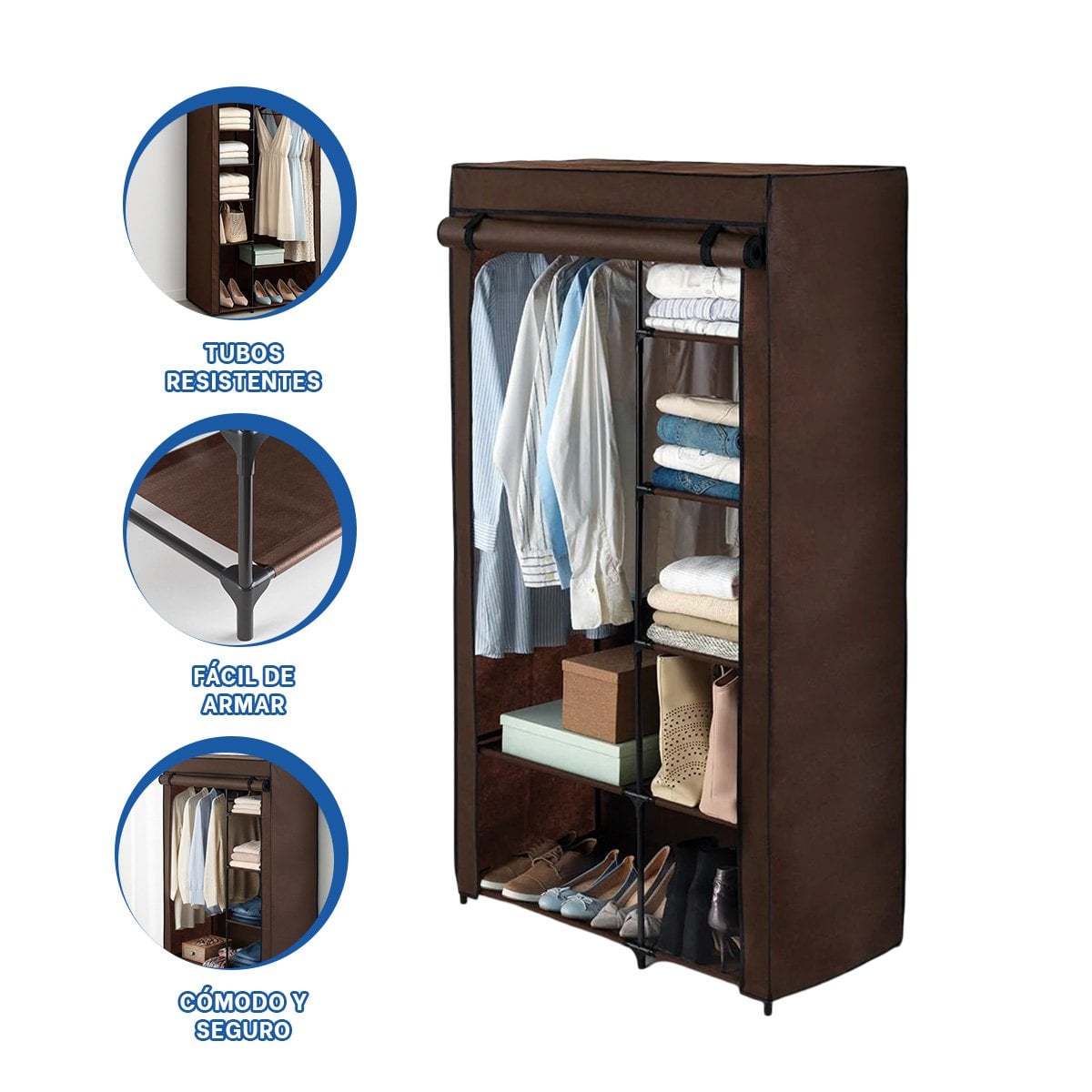 CLOSET ELEGANTE TEXTIL CON BASE METALICA FIRME MARRON HOGAR 105X45X168CM Y+PAPEL REGALO - 5