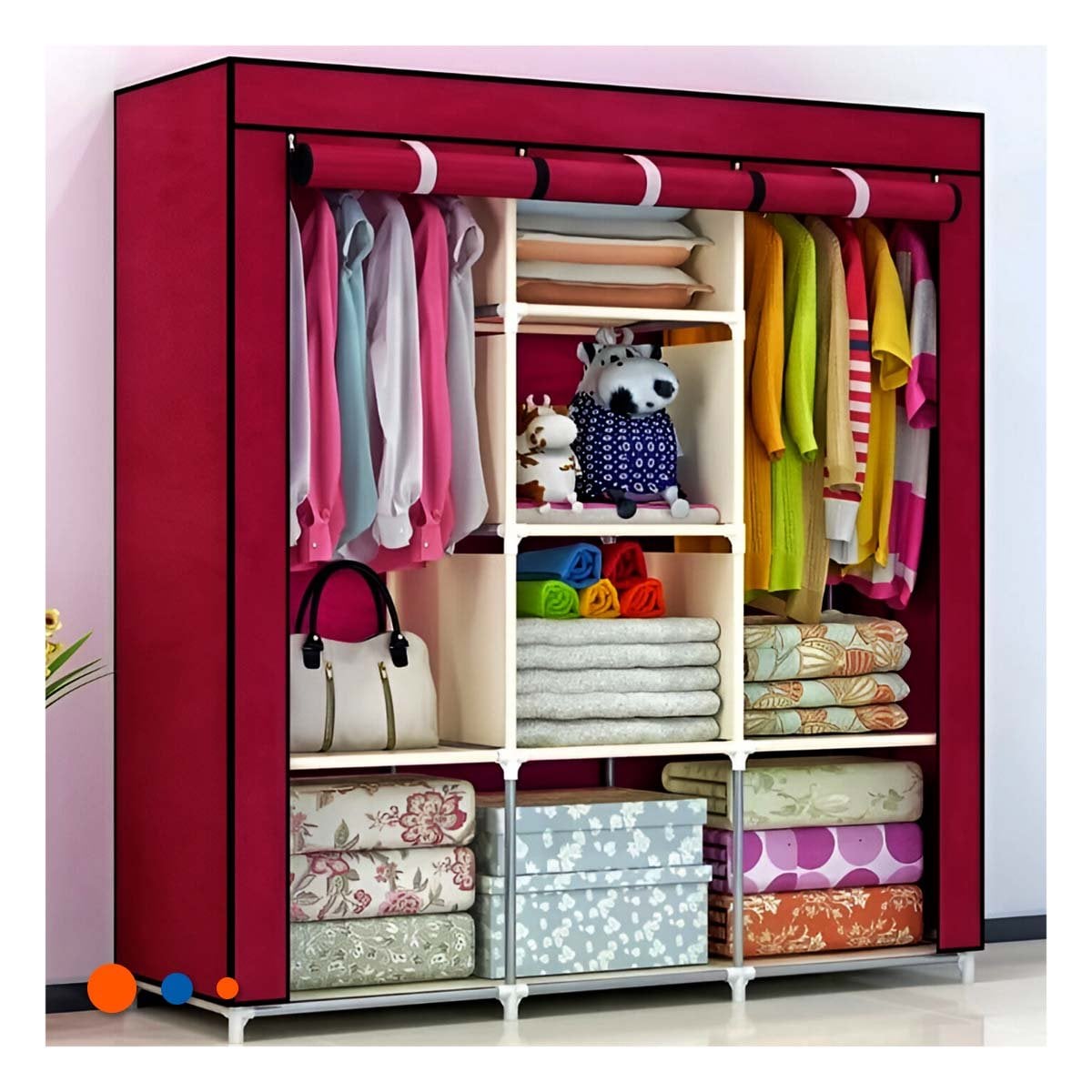 PACK2 ORGANIZADOR COMPACTO EN TELA CON SOPORTE METALICO GUINDA 175X45X130CM Y+PAPEL REGALO - 5