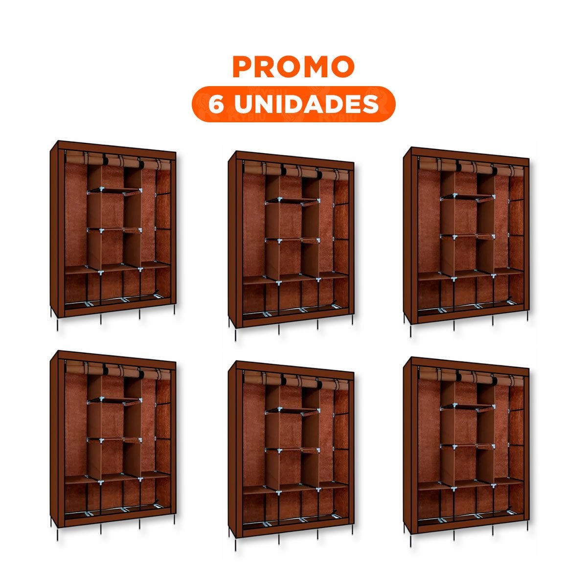 PACK6 ROPERO FUNCIONAL DE TELA CON ESTRUCTURA METALICA MARRON HOGAR Y+REGALO STICKER - 1