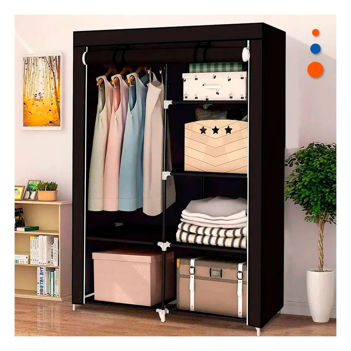PACK2 VESTIDOR DE TELA CON ESTRUCTURA DE METAL 105X45X168CM NEGRO MULTIUSO PLUS - 2