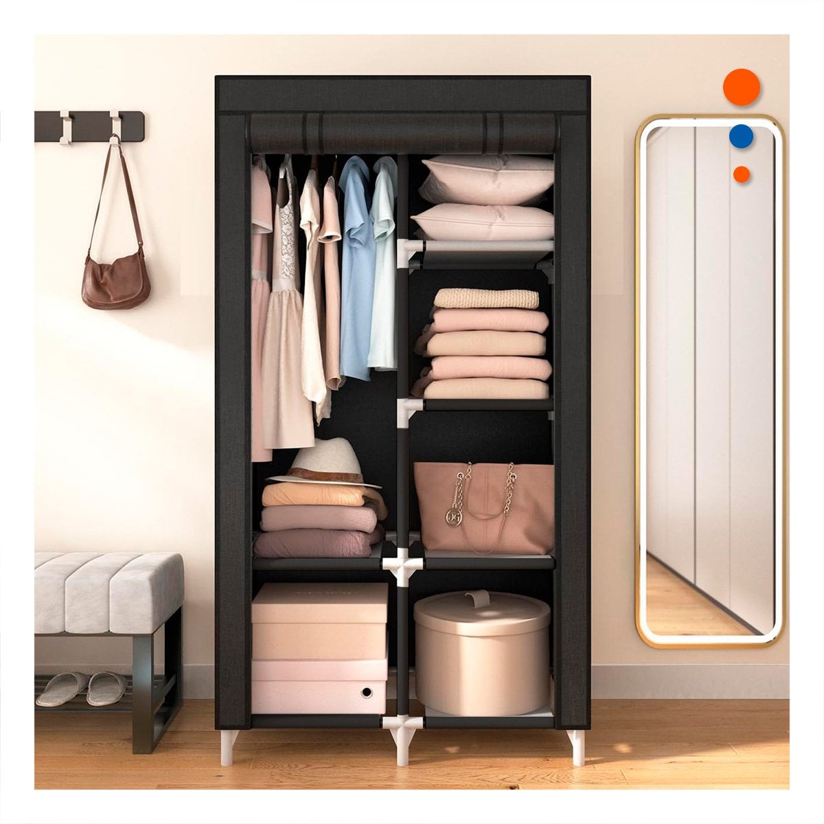 PACK2 VESTIDOR DE TELA CON ESTRUCTURA DE METAL 105X45X168CM NEGRO MULTIUSO PLUS - 3
