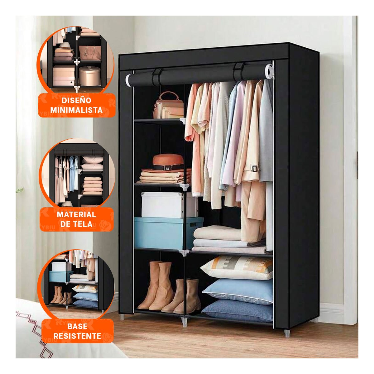PACK2 VESTIDOR DE TELA CON ESTRUCTURA DE METAL 105X45X168CM NEGRO MULTIUSO PLUS - 5