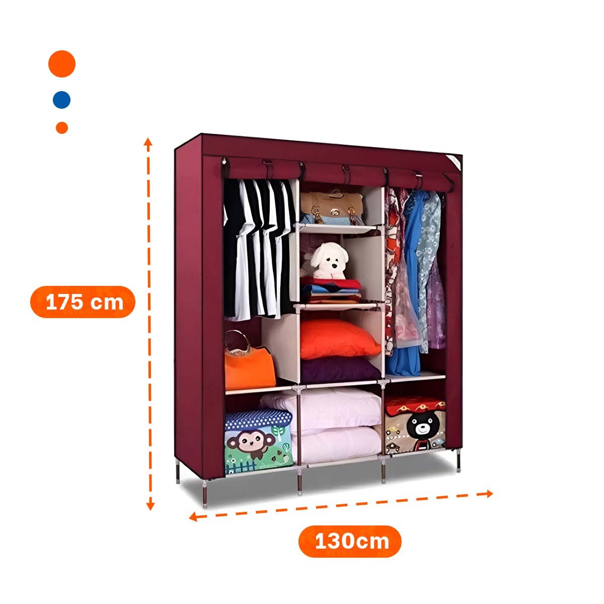 PACK6 ROPERO ELEGANTE DE TELA CON ESTRUCTURA METALICA COLOR GUINDA 175X45X130CM Y+PAPEL REGALO - 4
