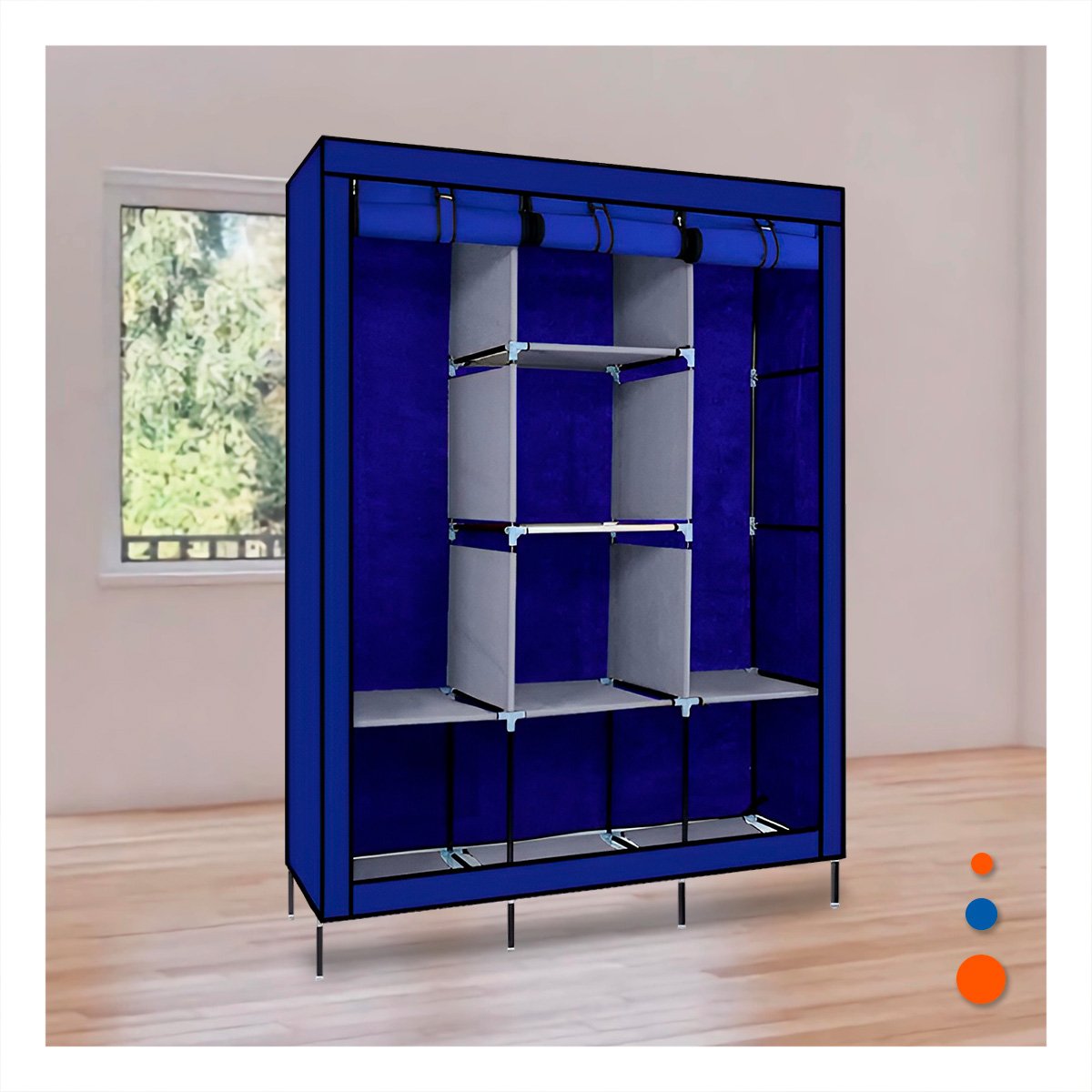 CLOSET FUNCIONAL TEXTIL CON SOPORTE METALICO AZUL CASA 175X45X130CM Y+REGALO STICKER - 3