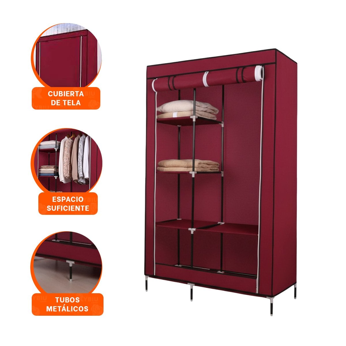 CLOSET ELEGANTE TEXTIL CON BASE METALICA FIRME GUINDA HOGAR 105X45X168CM Y+PAPEL REGALO - 5