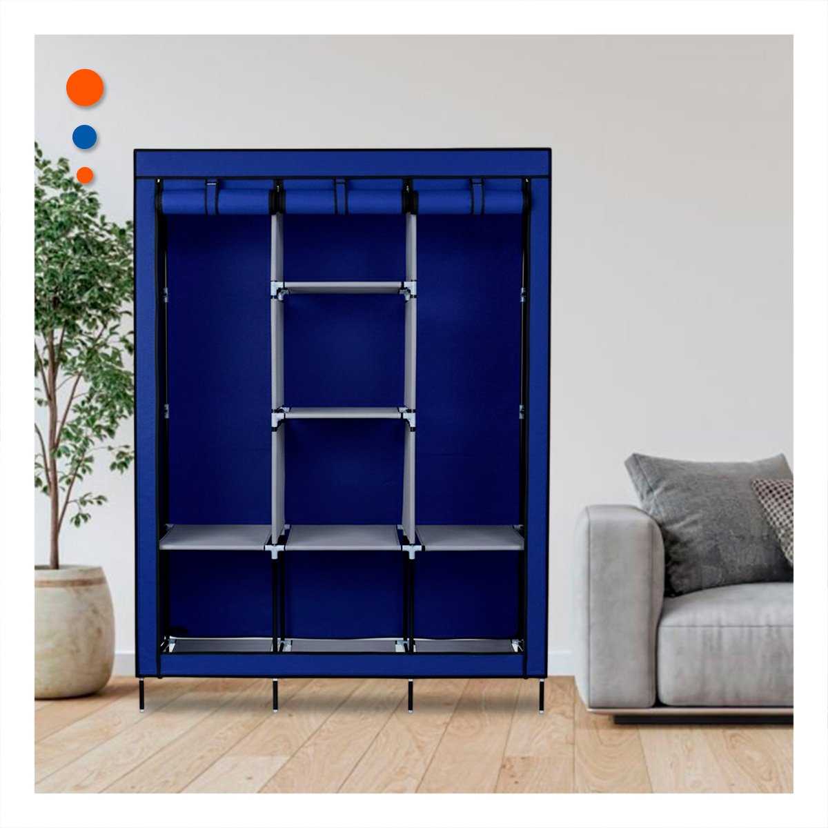 PACK2 ORGANIZADOR AMPLIO DE ROPA EN TELA CON BASE METALICA AZUL 175X45X130CM - 3