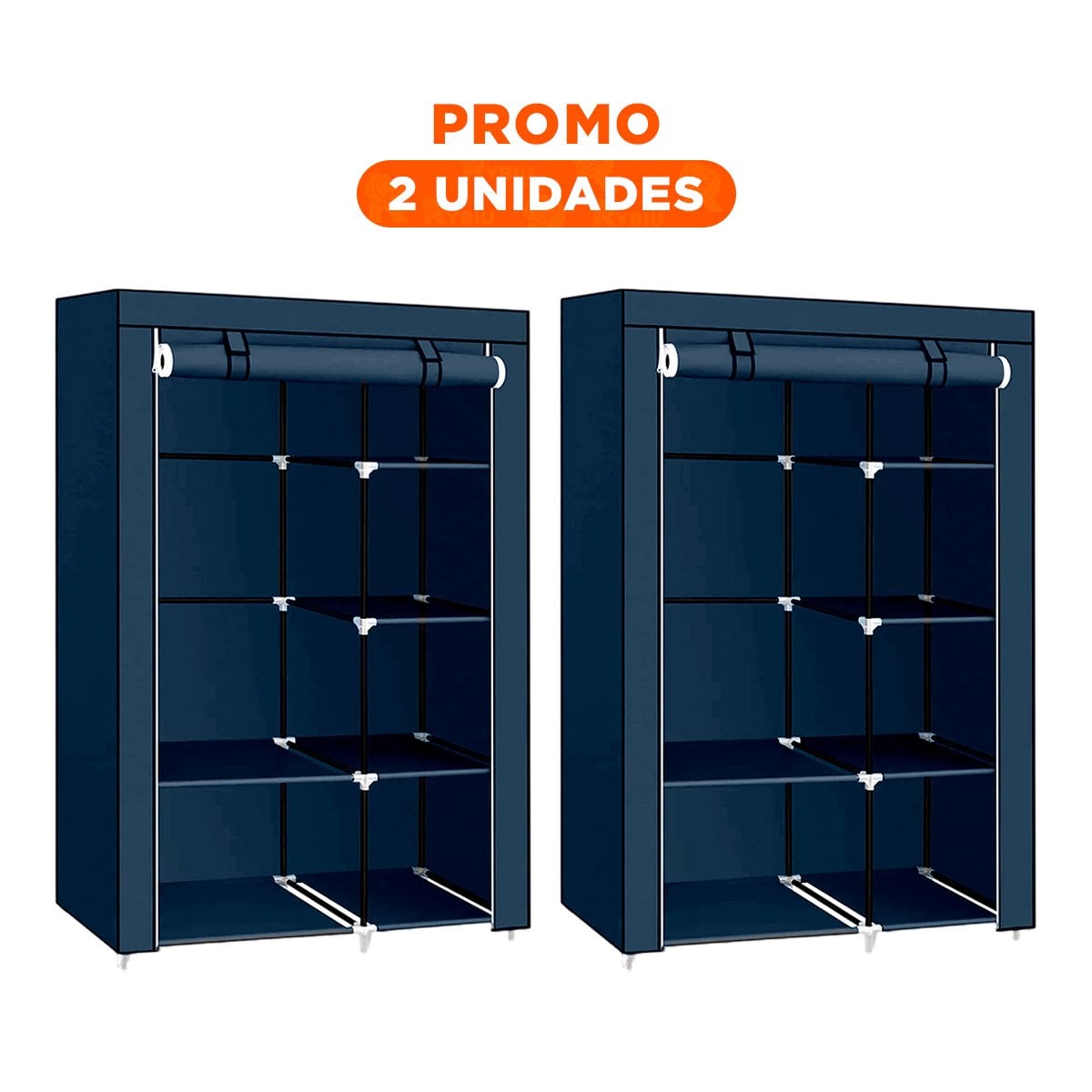 PACK2 VESTIDOR DE TELA CON ESTRUCTURA DE METAL 105X45X168CM AZUL RESISTENTE Y+REGALO STICKER - 1