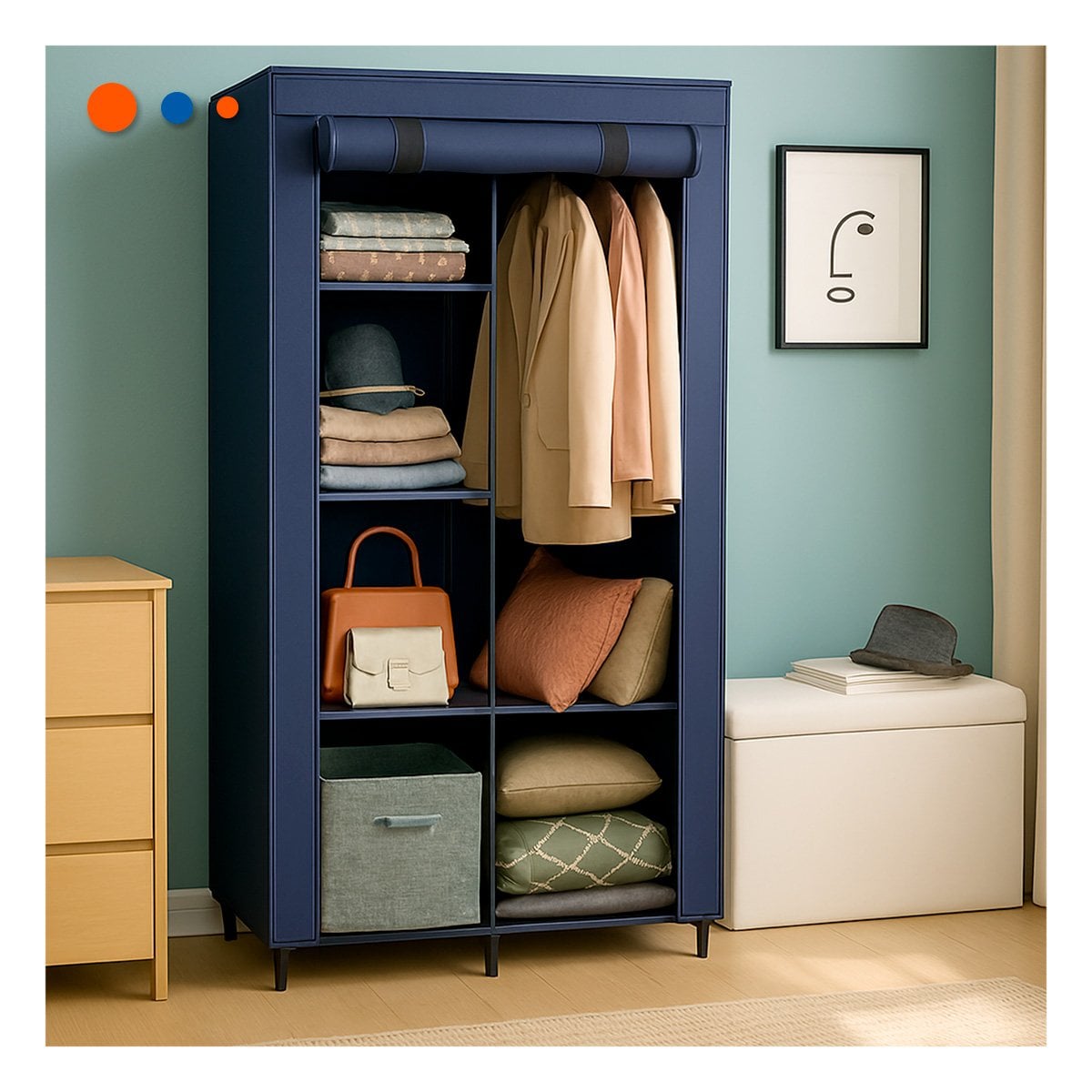 PACK2 VESTIDOR DE TELA CON ESTRUCTURA DE METAL 105X45X168CM AZUL RESISTENTE Y+REGALO STICKER - 3