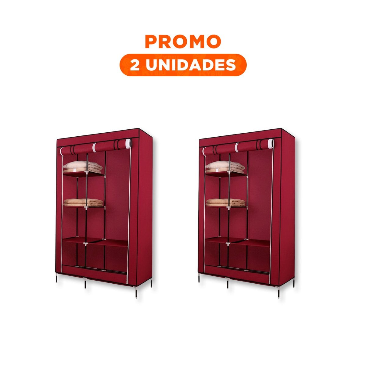 PACK2 ORGANIZADOR DE ROPA EN TELA CON SOPORTE METALICO GUINDA 105X45X168CM Y+REGALO STICKER - 1