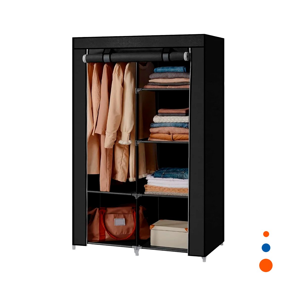 ROPERO DE TELA CON ESTRUCTURA DE METAL 105X45X168CM NEGRO RESISTENTE PLUS Y+REGALO STICKER - 1
