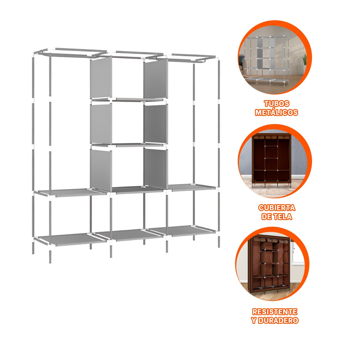 CLOSET ELEGANTE TEXTIL CON BASE METALICA MARRON HOGAR 175X45X130CM Y+PAPEL REGALO - 5