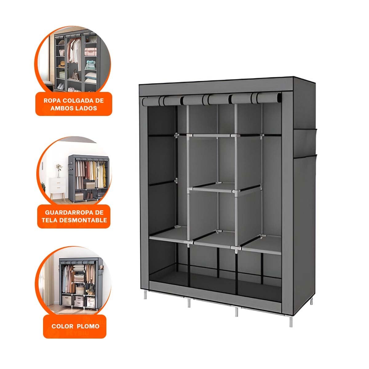 CLOSET ELEGANTE TEXTIL CON BASE METALICA PLOMO HOGAR 175X45X130CM Y+PAPEL REGALO - 5
