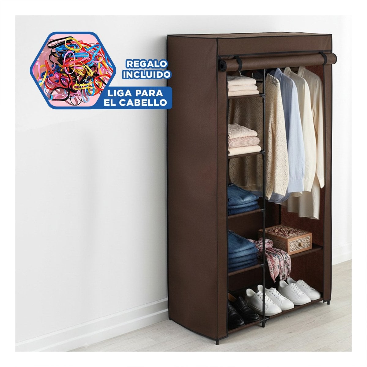 CLOSET LIGERO TEXTIL CON BASE METALICA FIRME MARRON PARA CASA 105X45X168CM Y+LIGAS REGALO - 2