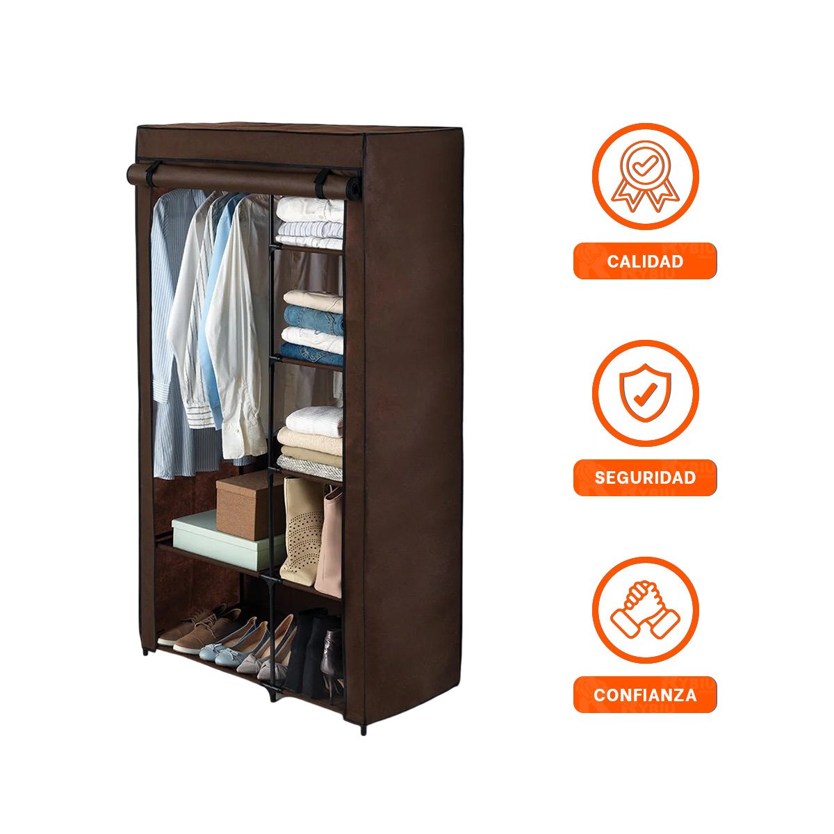 CLOSET LIGERO TEXTIL CON BASE METALICA FIRME MARRON PARA CASA 105X45X168CM Y+LIGAS REGALO - 5