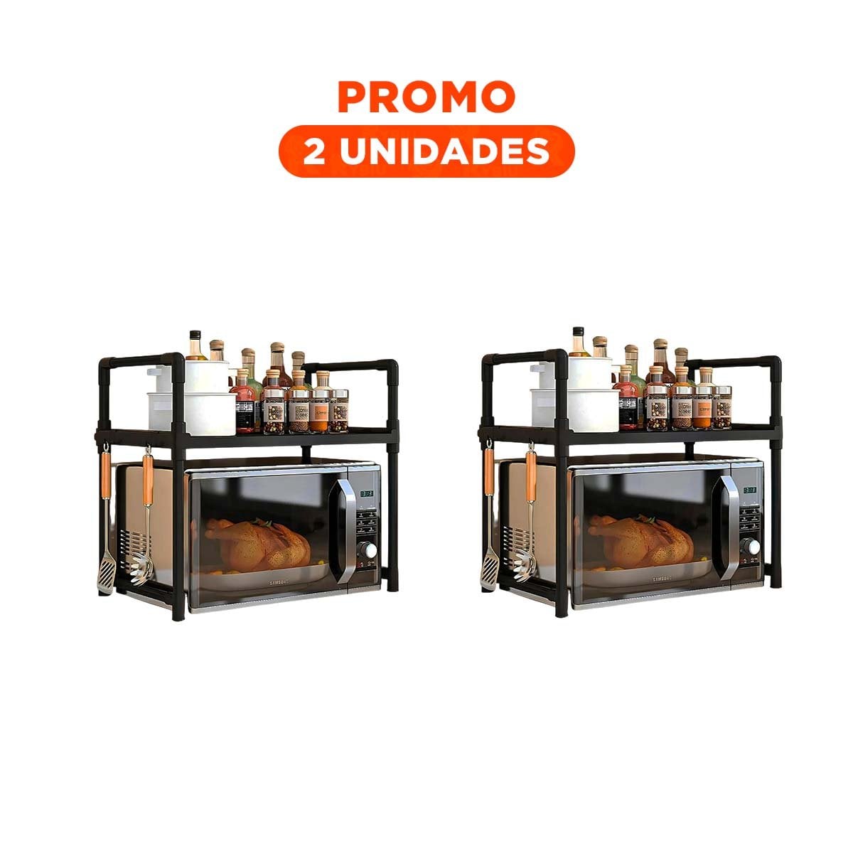 PACK2 REPISA ORGANIZADOR DE MICROONDAS CON ASAS 48X26X49CM NEGRO RESISTENTE Y+REGALO STICKER - 1