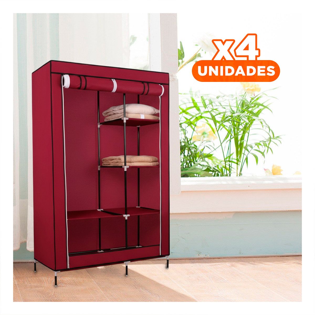 PACK4 ORGANIZADOR LIGERO DE ROPA EN TELA METALICO GUINDA 105X45X168CM Y+PAPEL REGALO - 1