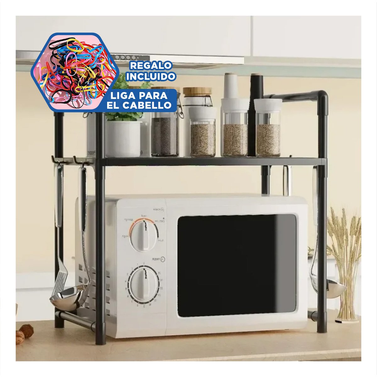 ESTANTE ORGANIZADOR DE MICROONDAS CON ASAS 48X26X49CM NEGRO HOGAR EXTRA Y+LIGAS REGALO - 2