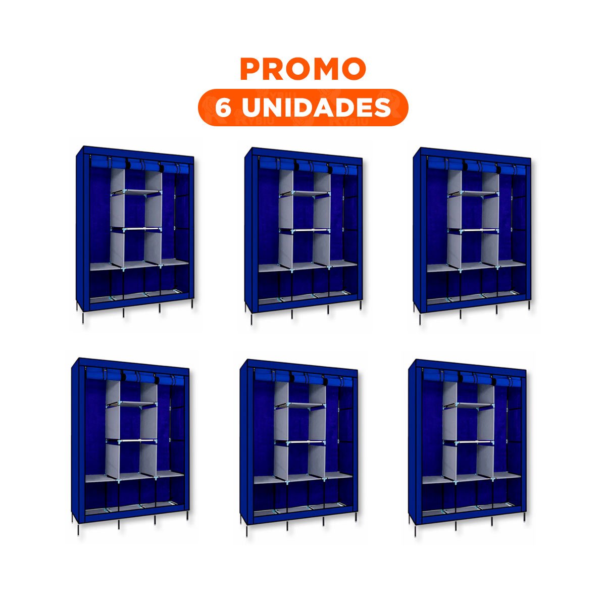 PACK6 ROPERO FUNCIONAL DE TELA CON ESTRUCTURA METALICA AZUL HOGAR 175X45X130CM Y+REGALO STICKER - 1