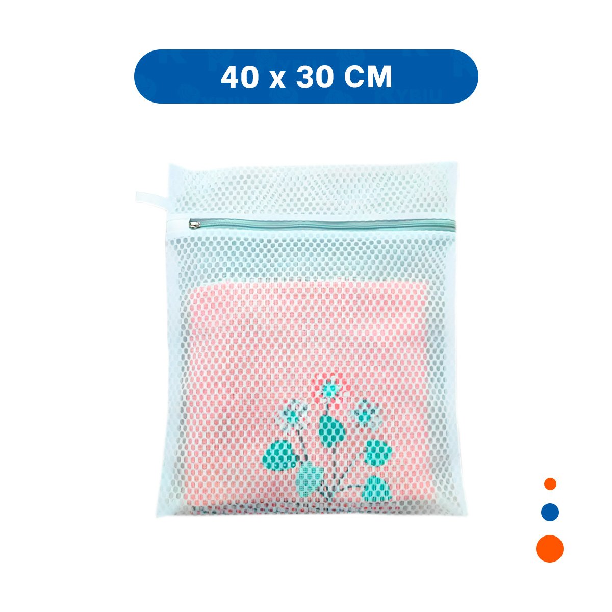 BOLSA MALLA LAVADO ROPA FORMA RECTANGULAR 40X30CM CELESTE FINO USO DIARIO Y+PAPEL REGALO - 4