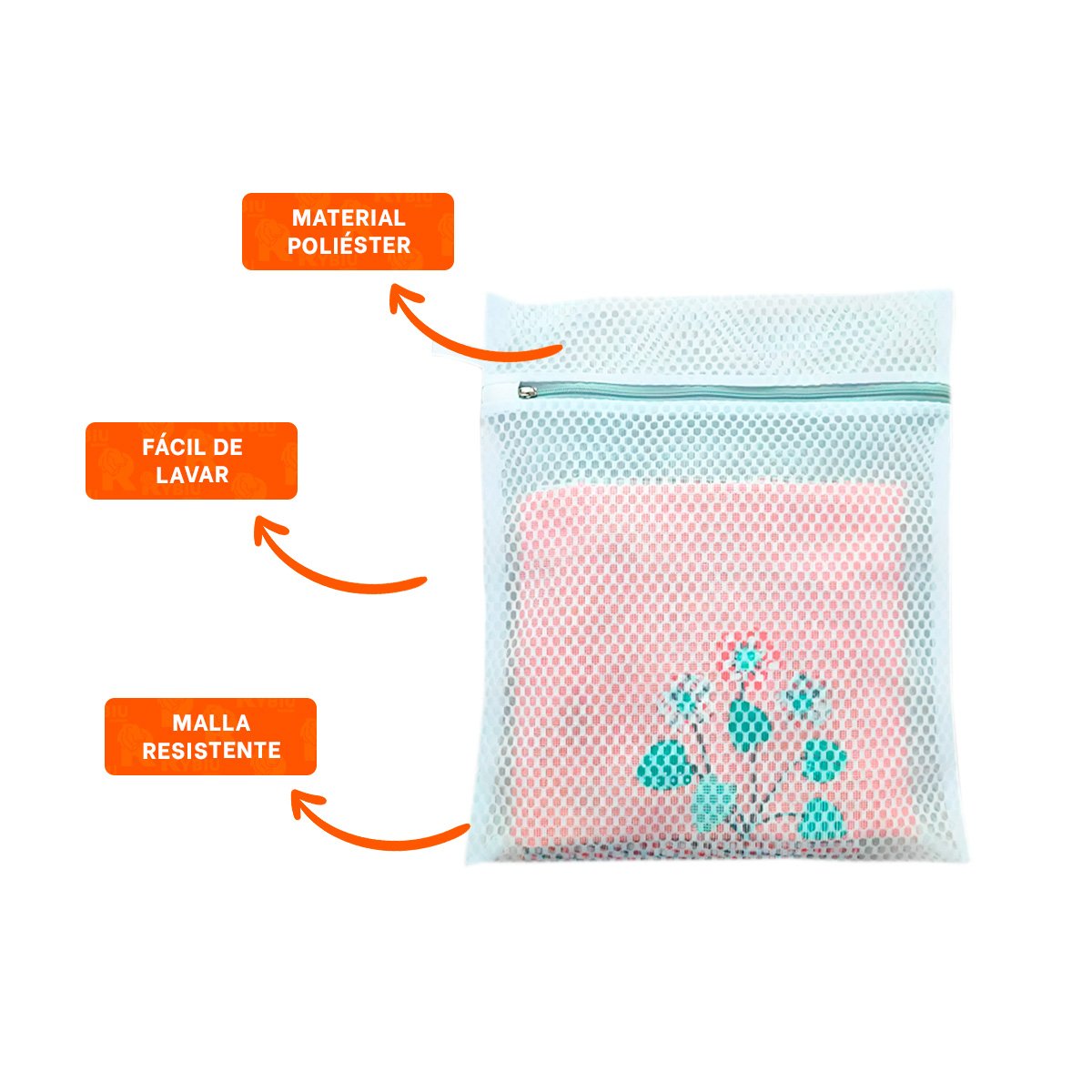 BOLSA MALLA LAVADO ROPA FORMA RECTANGULAR 40X30CM CELESTE FINO USO DIARIO Y+PAPEL REGALO - 5
